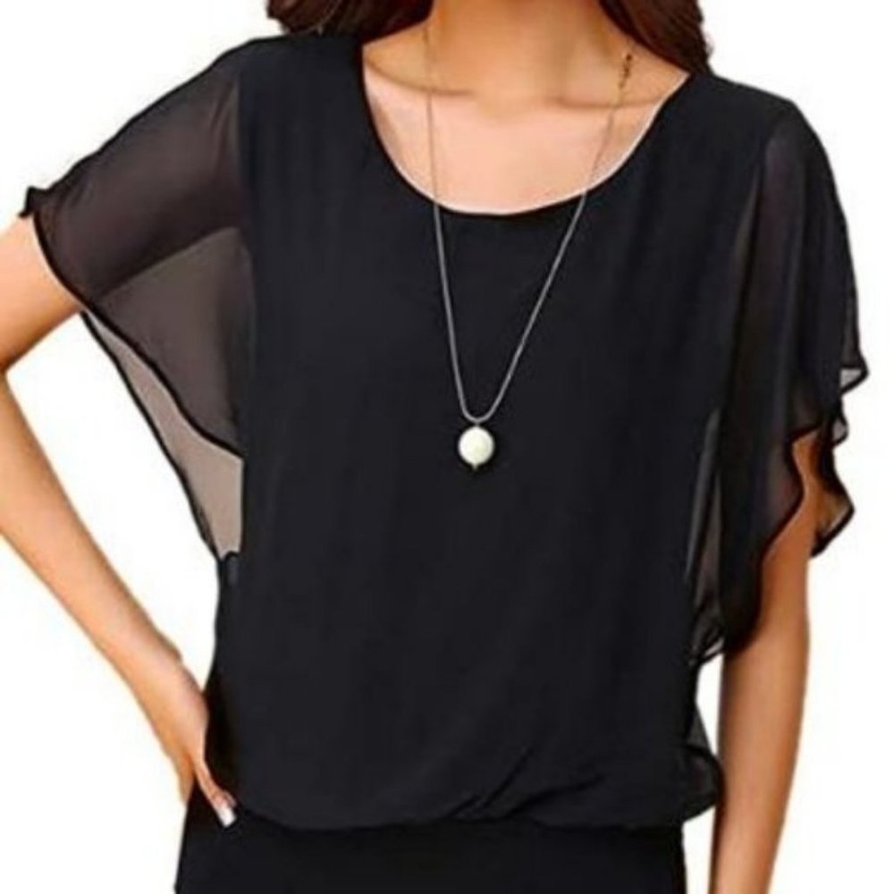 NWT - VIISHOW Loose Chiffon Black Blouse, Small